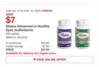 Costco Vitalux Advanced or Healthy Eyes multivitamin offer