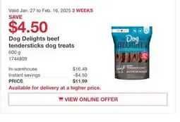 Costco Dog Delights beef tendersticks dog treats offer