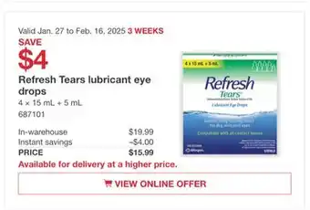 Costco Refresh Tears lubricant eye drops offer