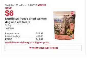 Costco NutriBites freeze dried salmon dog and cat treats offer