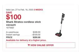 Costco Shark Stratos cordless stick vacuum offer