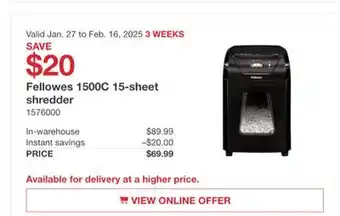 Costco Fellowes 1500C 15-sheet shredder offer