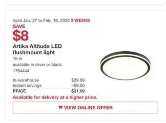 Costco Artika Altitude LED flushmount light offer