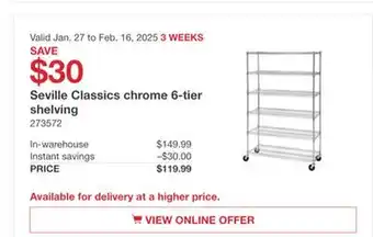 Costco Seville Classics chrome 6-tier shelving offer