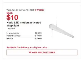 Costco Koda LED motion activated shop light offer