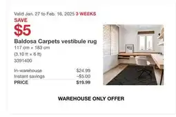 Costco Baldosa Carpets Vestibule rug offer