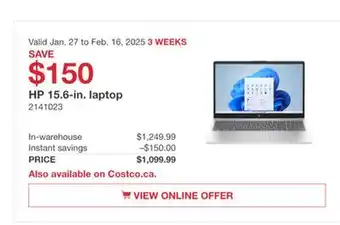 Costco HP 15.6-in Laptop offer