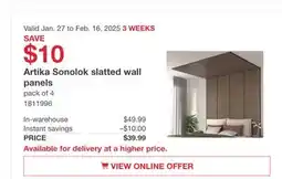 Costco Artika Sonolok slatted wall panels offer