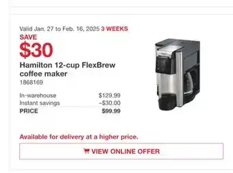 Costco Hamilton 12-cup FlexBrew coffee maker offer