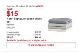 Costco Hotel Signature queen sheet set offer