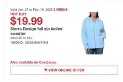 Costco Sierra Design Full Zip Ladies' Sweater offer