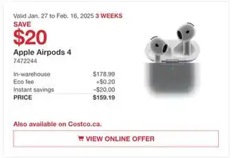 Costco Apple Airpods 4 offer