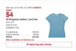 Costco 32 Degrees ladies' cool tee offer