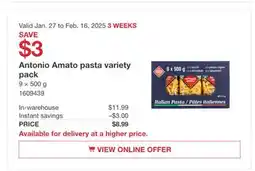 Costco Antonio Amato Pasta variety pack offer