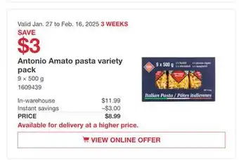 Costco Antonio Amato Pasta variety pack offer