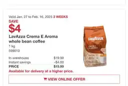 Costco LavAzza Creama E Aroma whole bean coffee offer