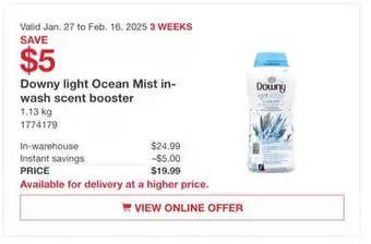 Costco Downy light Ocean Mist in-wash scent booster offer