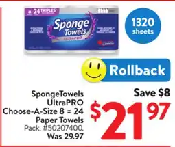 Walmart Spongetowels Ultrapro Choose A Size 8 = 24 Paper Towels offer