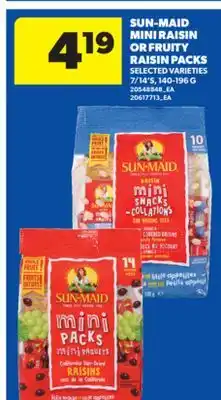 Real Canadian Superstore SUN-MAID MINI RAISIN OR FRUITY RAISIN PACKS, 7/14'S, 140-196 G offer