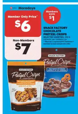 Real Canadian Superstore SNACK FACTORY CHOCOLATE PRETZEL CRISPS, 155 G offer