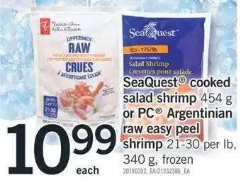 Fortinos SEAQUEST COOKED SALAD SHRIMP, 454 G OR PC ARGENTINIAN RAW EASY PEEL SHRIMP, 21-30 PER LB offer