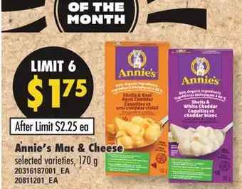 Fortinos ANNIE'S MAC & CHEESE, 170G offer