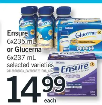 Fortinos ENSURE, 6X235 ML OR GLUCERNA, 6X237 ML offer