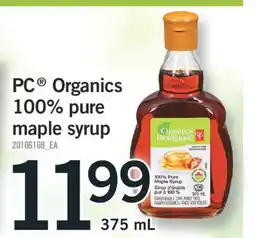 Fortinos PC ORGANICS 100% PURE MAPLE SYRUP offer