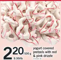 Fortinos YOGURT COVERED PRETZELS WITH RED & PINK DRIZZLE offer