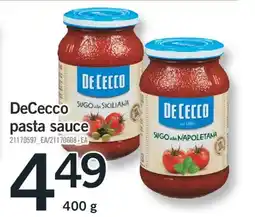 Fortinos DECECCO PASTA SAUCE, 400 G offer