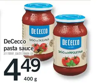 Fortinos DECECCO PASTA SAUCE, 400 G offer