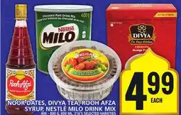 Food Basics NOOR DATES, DIVYA TEA, ROOH AFZA SYRUP, NESTLÉ MILO DRINK MIX offer