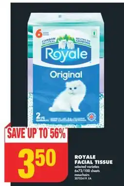 No Frills ROYALE FACIAL TISSUE, 6x72/100 sheets offer