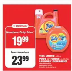 No Frills TIDE LIQUID, 3.9 L or PODS or FLINGS, 45/57/76' s LAUNDRY DETERGENT offer