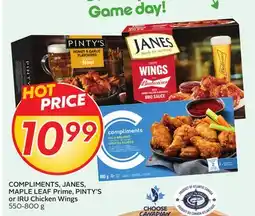 Sobeys COMPLIMENTS, JANES, MAPLE LEAF Prime, PINTY'S or IRU Chicken Wings offer