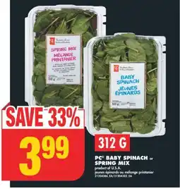 No Frills PC BABY SPINACH or SPRING MIX, 312 G offer