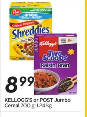 Sobeys KELLOGG'S or POST Jumbo Cereal offer