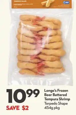 Longo's Longo's Frozen Beer Battered Tempura Shrimp Torpedo Shape offer