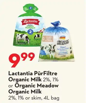 Longo's Lactantia PūrFiltre Organic Milk 2%, 1% or Organic Meadow Organic Milk 2%, 1% or skim, 4L bag offer