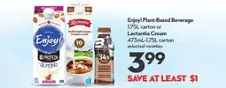 Longo's Enjoy! Plant-Based Beverage 1.75L carton or Lactantia Cream 473mL-1.75L carton offer