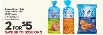 Longo's Quaker Crispy Minis Chips or Rice Cakes offer