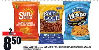 Metro ROLD GOLD PRETZELS, SUN CHIPS MULTIGRAIN CHIPS OR MUNCHIES SNACKS offer