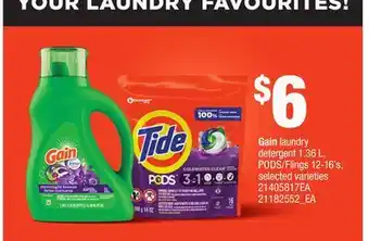 Loblaws GAIN LAUNDRY DETERGENT 1.36L, PODS/FLINGS 12-16'S offer