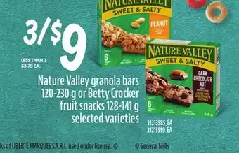 Loblaws NATURE VALLEY GRANOLA BARS 120-230G OR BETTY CROCKER FRUIT SNACKS 128-141G offer