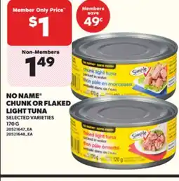 Loblaws NO NAME CHUNK OR FLAKED LIGHT TUNA, 170 G offer