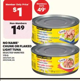 Loblaws NO NAME CHUNK OR FLAKED LIGHT TUNA, 170 G offer