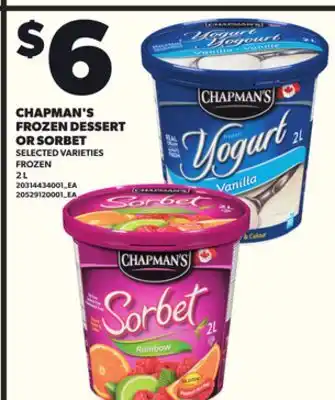 Loblaws CHAPMAN'S FROZEN DESSERT OR SORBET 2L offer