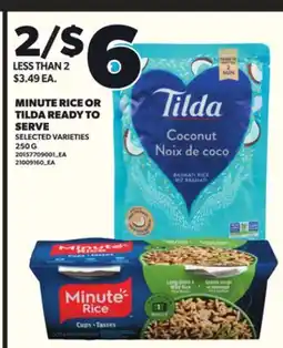 Loblaws MINUTE RICE OR TILDA READY TO SERVE 250G offer