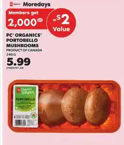 Loblaws PC ORGANICS PORTOBELLO MUSHROOMS, 240G offer