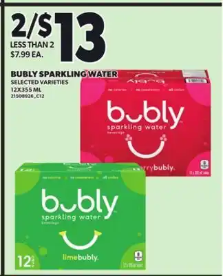 Loblaws BUBLY SPARKLING WATER, 12X355ML offer